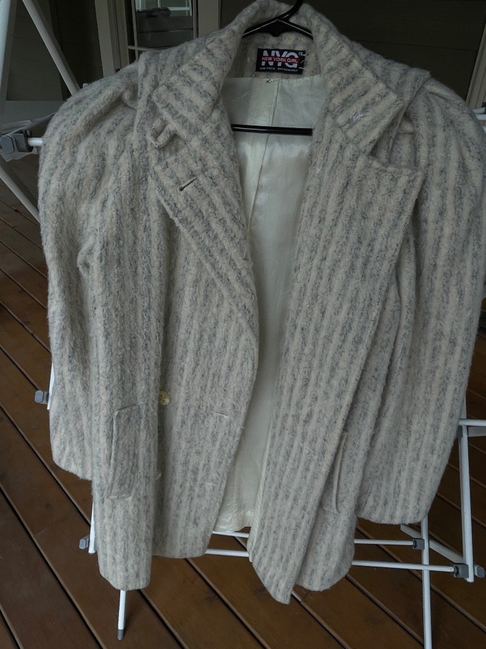 VTG 80s New York Girl Wool Blend Coat Made in USA ILGWU Union Tag Puff Shoulder